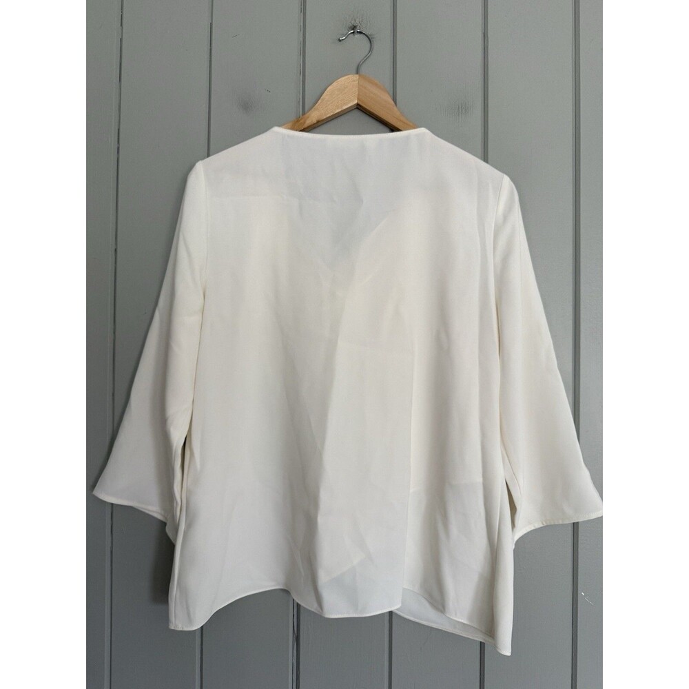 Amanda Uprichard Blouse L Large Cowl Neck Chiffon Drape Ivory 3/4 Sleeves - Picture 5 of 6